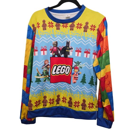 Lego Ugly Christmas Sweater Colorful Block Print & Characters Medium - Picture 1 of 6